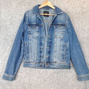 BURTON Trucker Jacket XS Blue Denim Retro Jean Distress Utility Moto Western Y2K